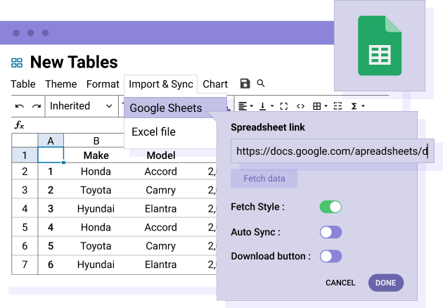 Synchronize table data with a server Excel file