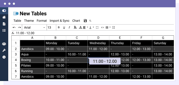 Joomla tables like in a spreadsheet