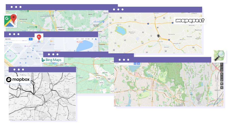 Google Maps, Bing Maps, Mapbox, OpenStreetMap & Baidu Maps