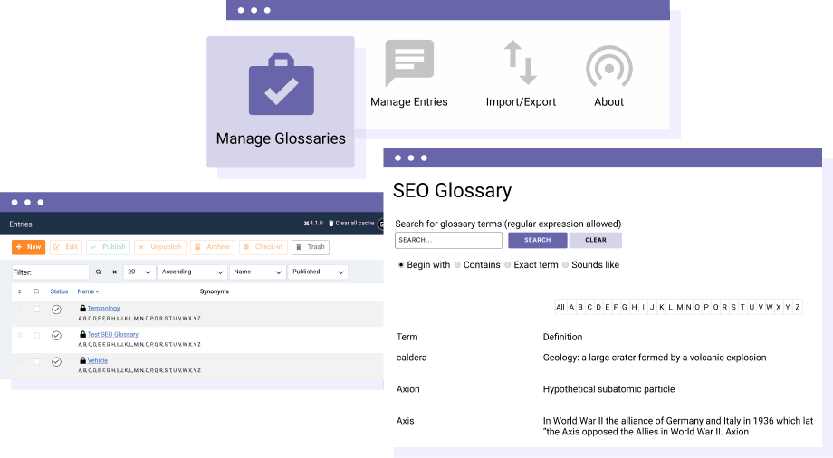 Multiple Glossaries, Definitions, Alphabets