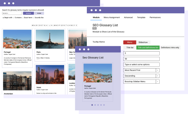 Themes for Glossaries and a Module for Joomla