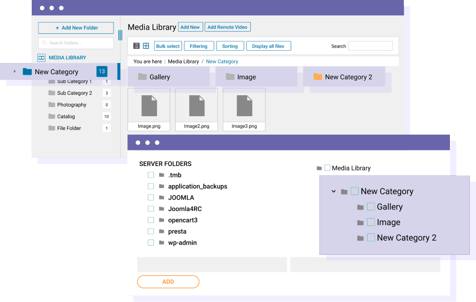 Import and synchronization of server folders and media