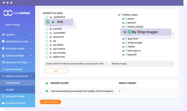 Physical server folder and media folder synchronization