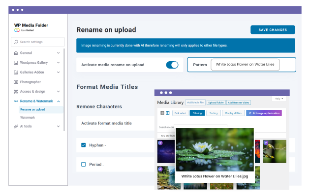 Media automatic renaming on upload