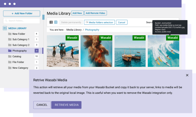 Retrieve all media from Wasabi to WordPress