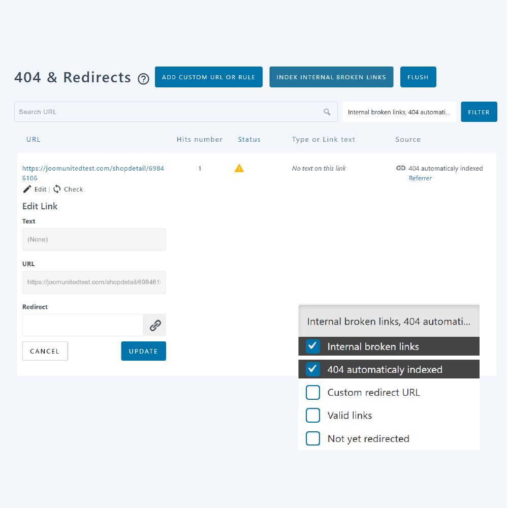 One click WordPress redirect manager