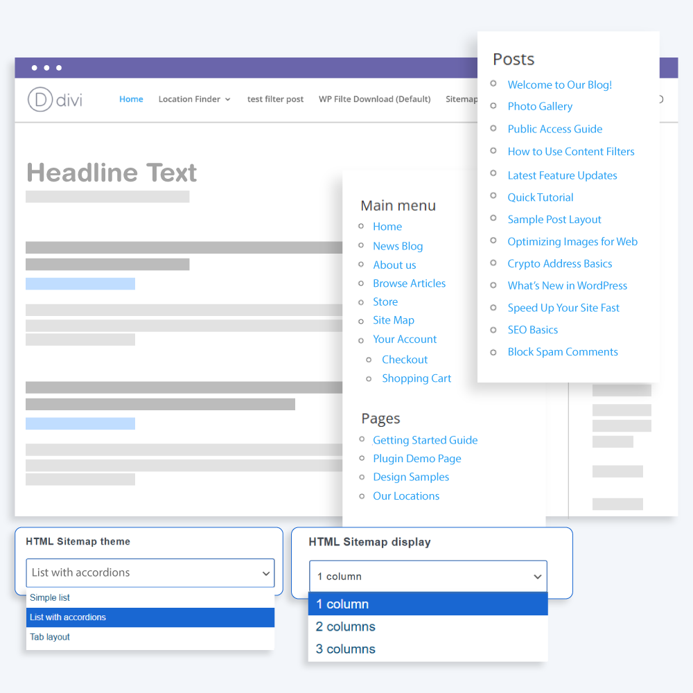HTML sitemap for WordPress with columns layout