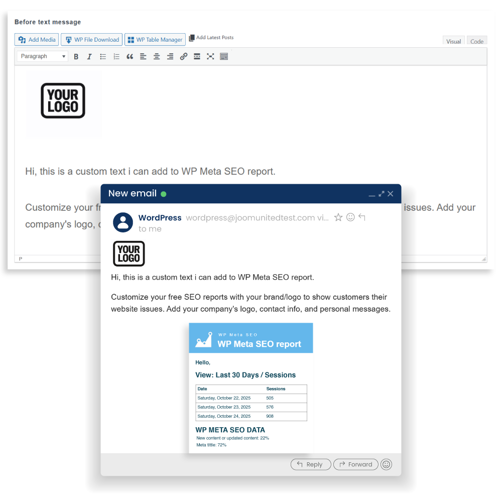 Email SEO report with custom content
