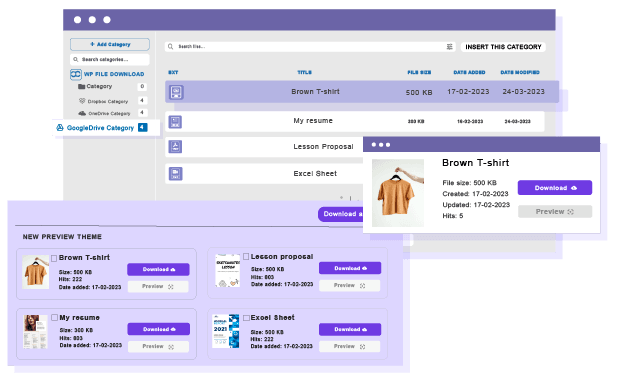 Folder tree and table theme for massive file amount display