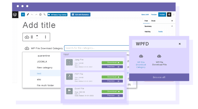 Load a file download category as Gutenberg block