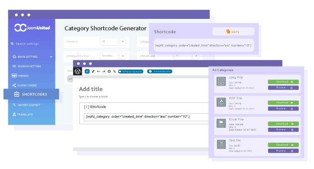 Shortcode generator for file download listing