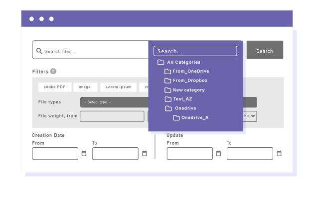 File searching with and sub category filter