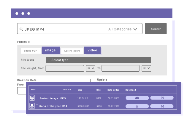 Search engine attached to file categories or standalone