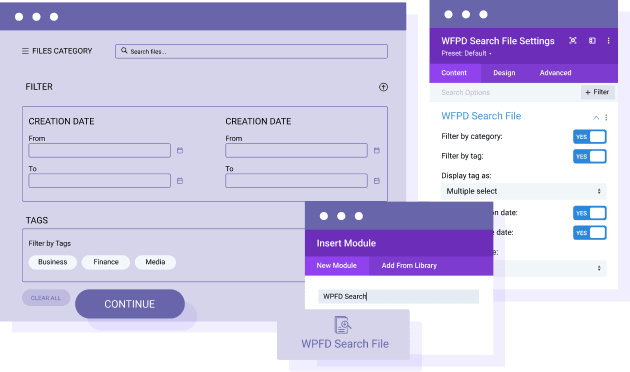 File search engine as configurable DIVI module