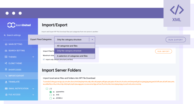 Export files and folders to another website