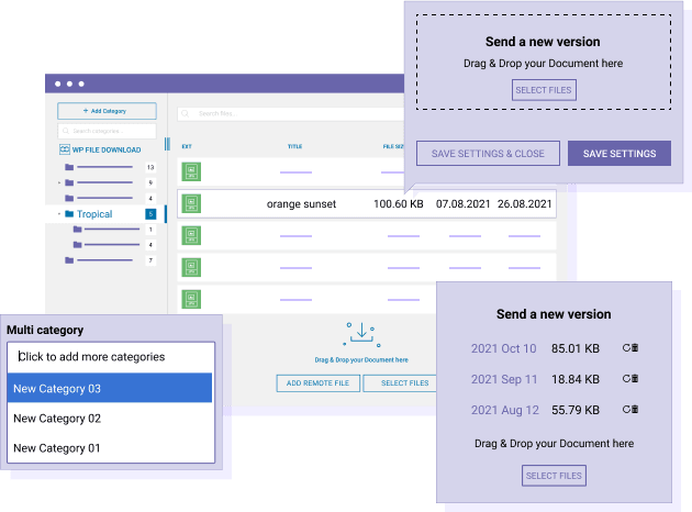 File download update, file versioning, file multicategories