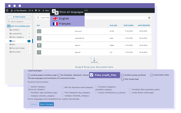 Upload translated files or copy files from original language