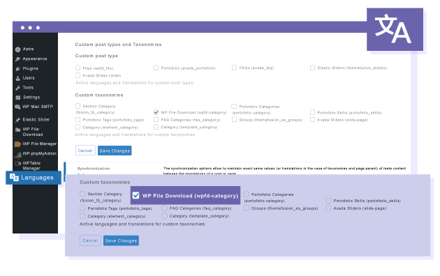 WP File Download creates file category by Polylang language