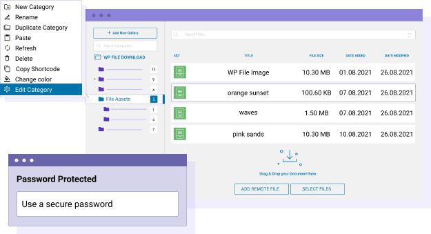 Upload files by category