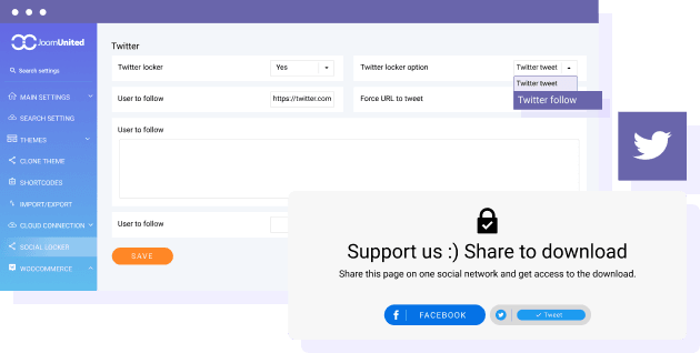 Lock file download behind Twitter: Tweet or Follow