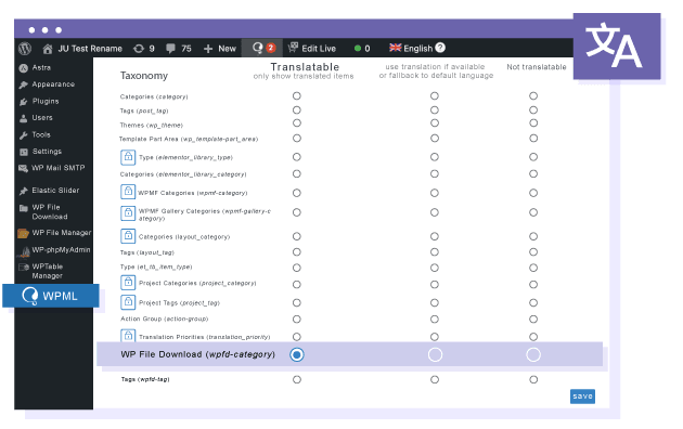 WP File Download creates file category by WPML language