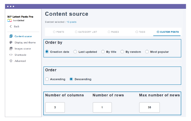 WordPress latest posts block with advanced filters