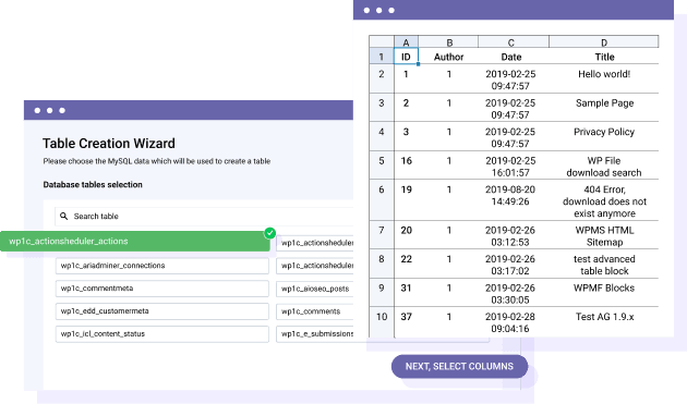 WordPress Database Plugin: Tables from Database