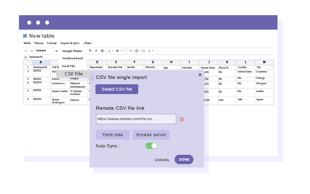 Automatic CSV table synchronization