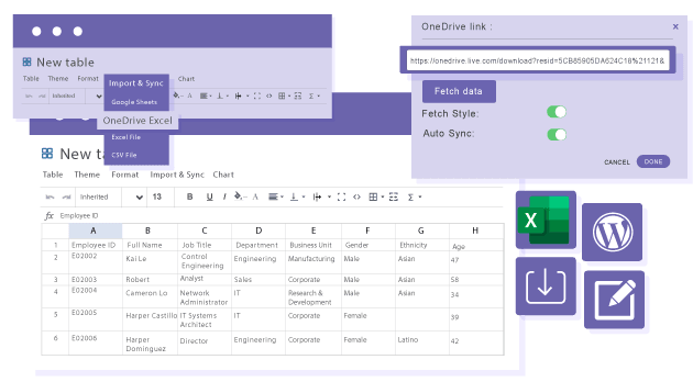 Import and edit the Office 365 Excel table content from WordPress
