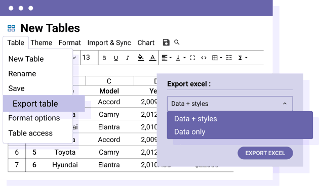 Download your WordPress table as an Excel table