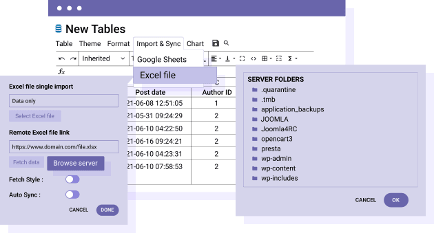 Synchronize table data with a WordPress Excel table