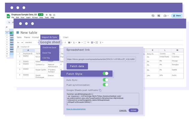 Import Google Sheets data only or content and style
