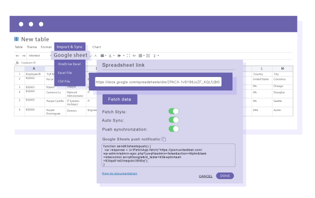 Synchronize table data with a server Google Sheet