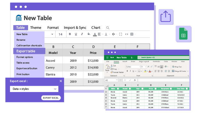 Export Gravity Forms table data to Google Sheets or Excel