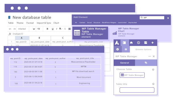 Add a table from database in Avada