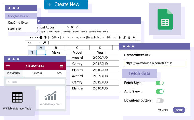 Load a Google Sheets based table in Elementor