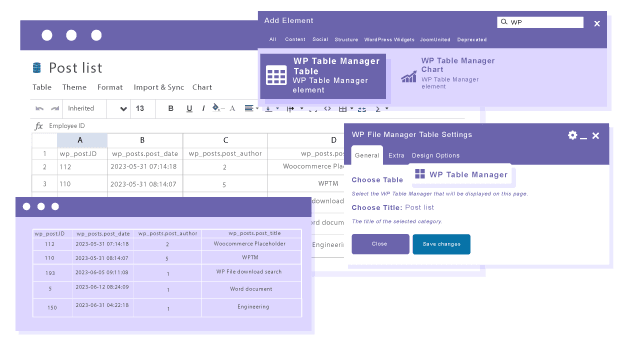 Add a table from database in WPBakery