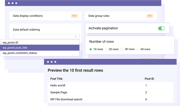 Default database pagination and WordPress data ordering