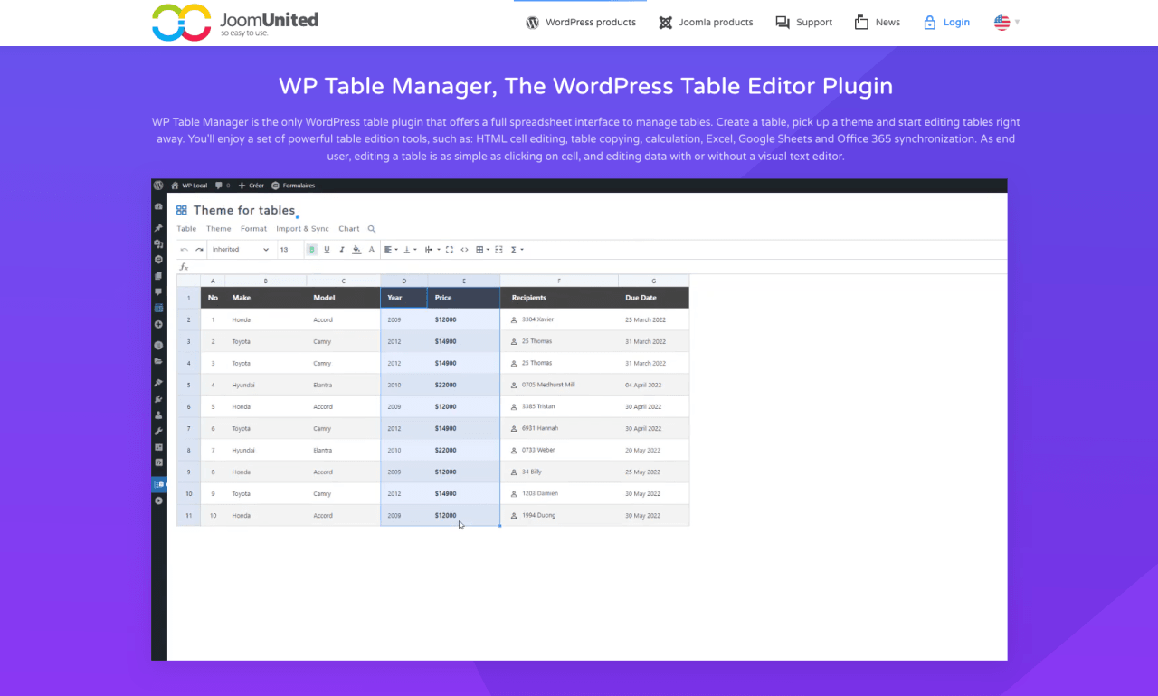 WP Table Manager