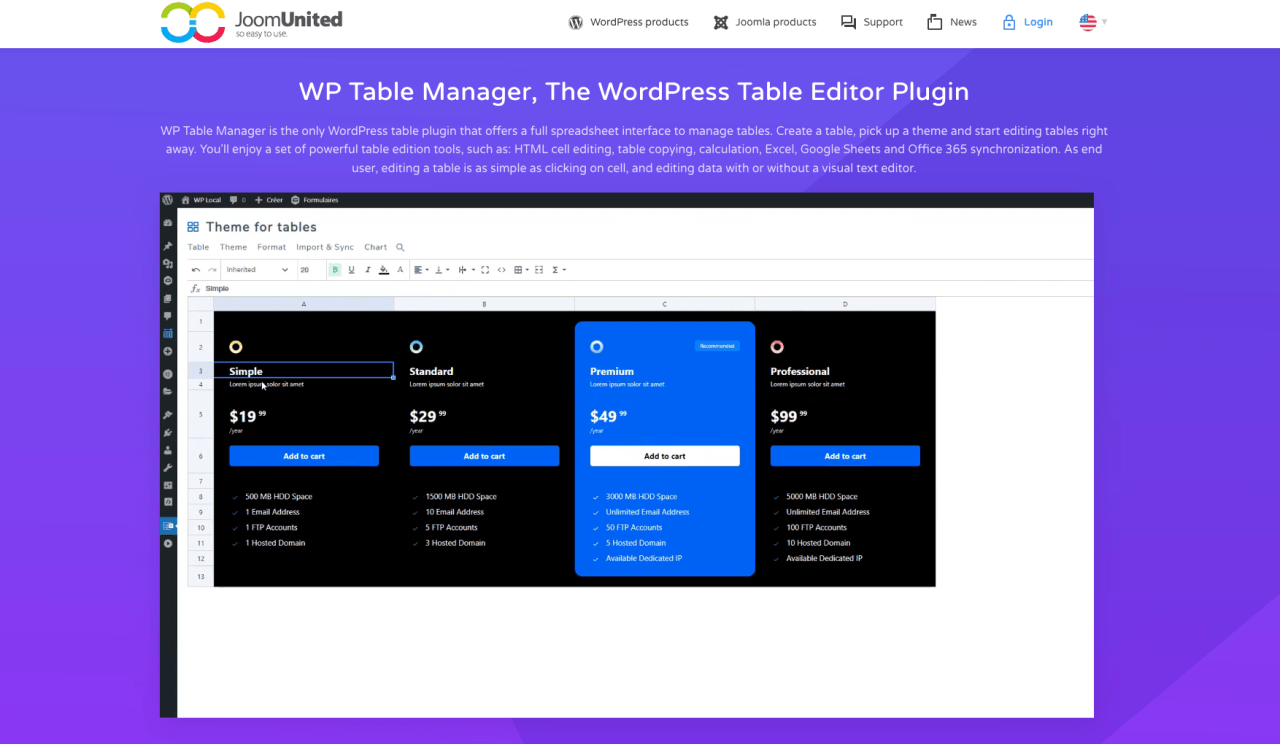 Best WordPress Pricing Table Plugin WP Table Manager