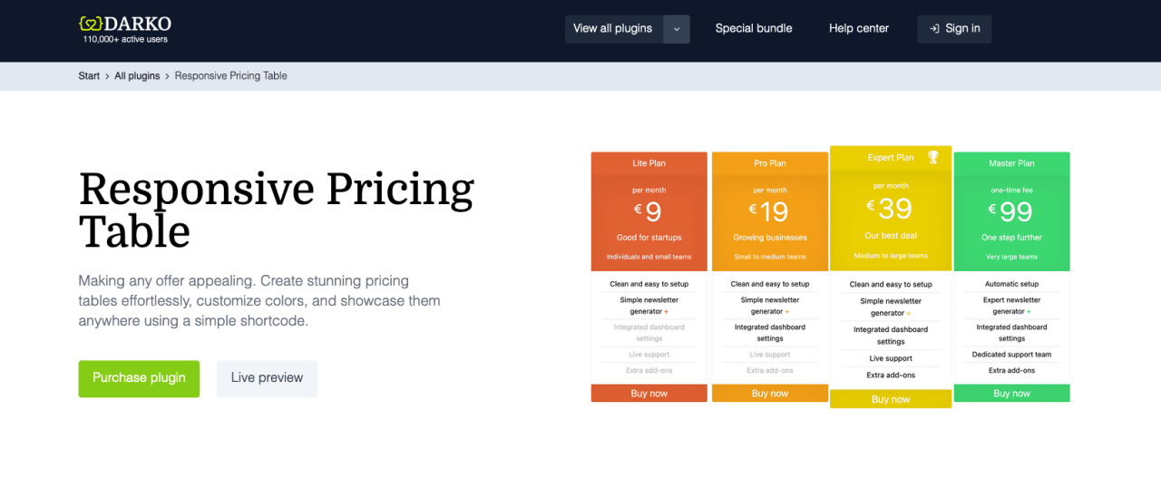 Responsive Pricing Table Plugin