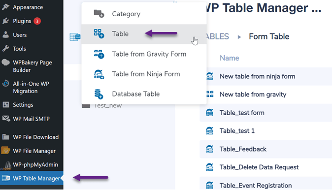 Create a New Table How to Build a Product Comparison Page on WordPress