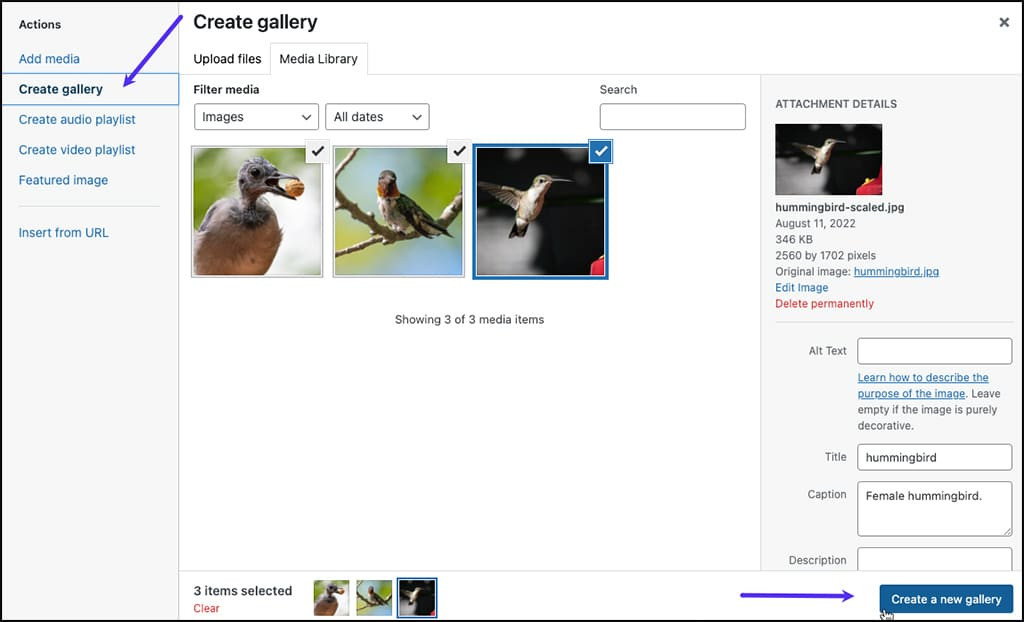 Create New Gallery  - Create a Photo Gallery with Albums in WordPress