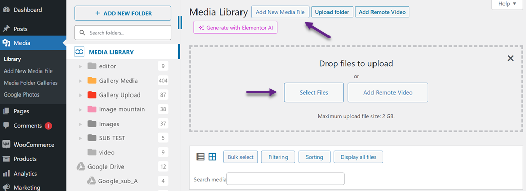 Add New Media File - How to Add WordPress Image Captions