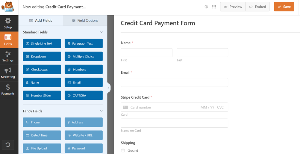 Payment Credit Card - How to Build a Restaurant Website in WordPress