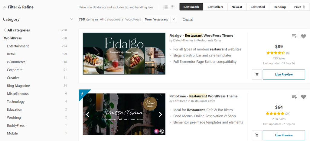 Choose Right Theme - How to Build a Restaurant Website in WordPress