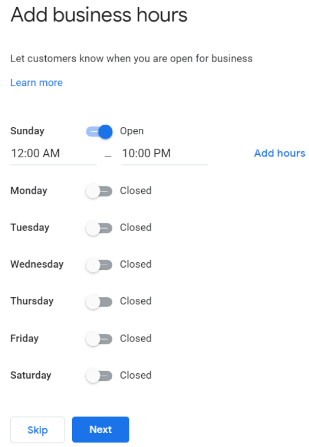 Add Business Hours to Google Business Profile