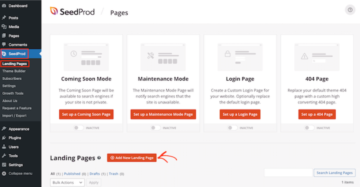 SeedProd New Landing Page