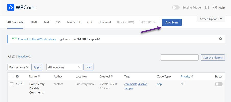 Add New Snippet - How to Disable Image Attachment Pages in WordPress (2 Methods)