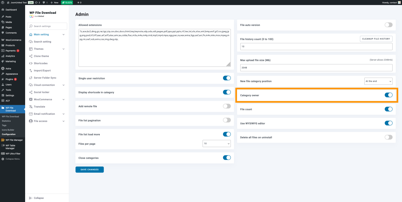 Enable Category Owner Option